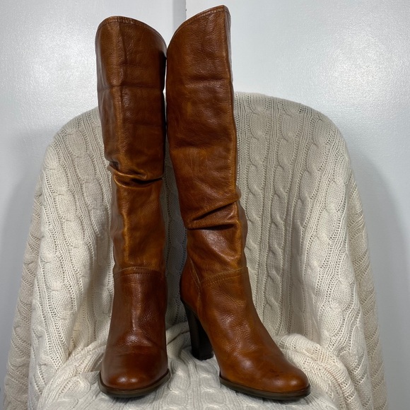 PENNY LOVES KENNY leather bootleg cognac boots stacked heel size 8.5  #2090 - Picture 10 of 11